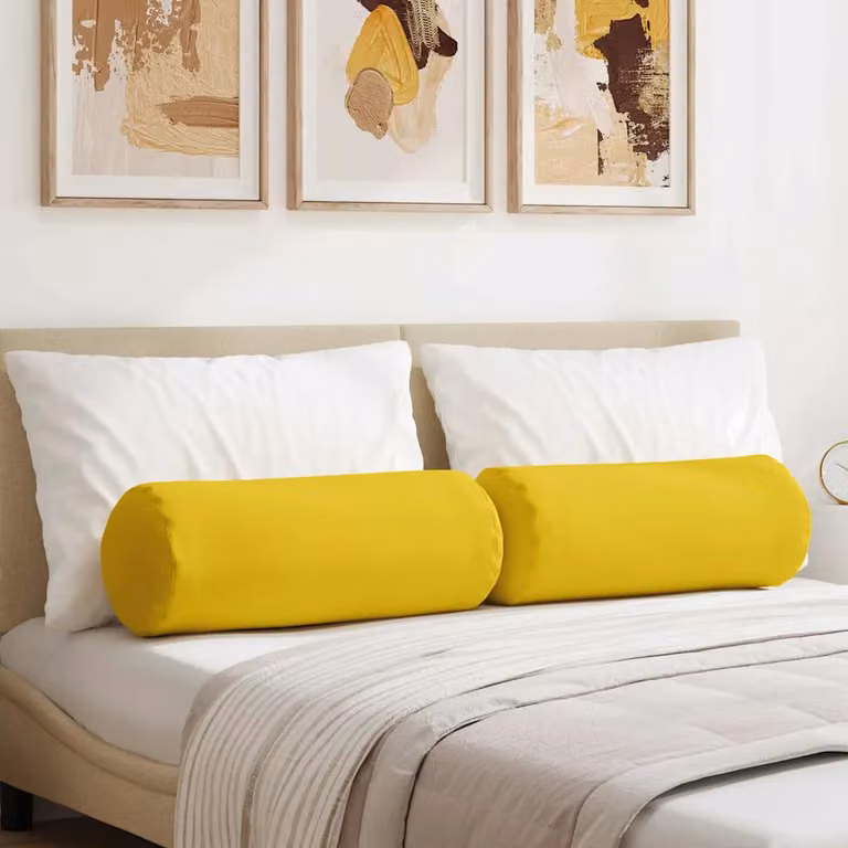 Set di 2 cuscini a rullo vidaXL in tessuto giallo, lavabili e con rivestimento rimovibile, Ø 25 x 70 cm