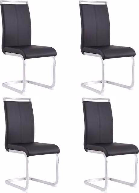 Set di 4 sedie da pranzo moderne a sbalzo con struttura in metallo cromato e schienale in pelle sintetica nera L: 48 cm, P: 52 cm, H: 52 cm – 1