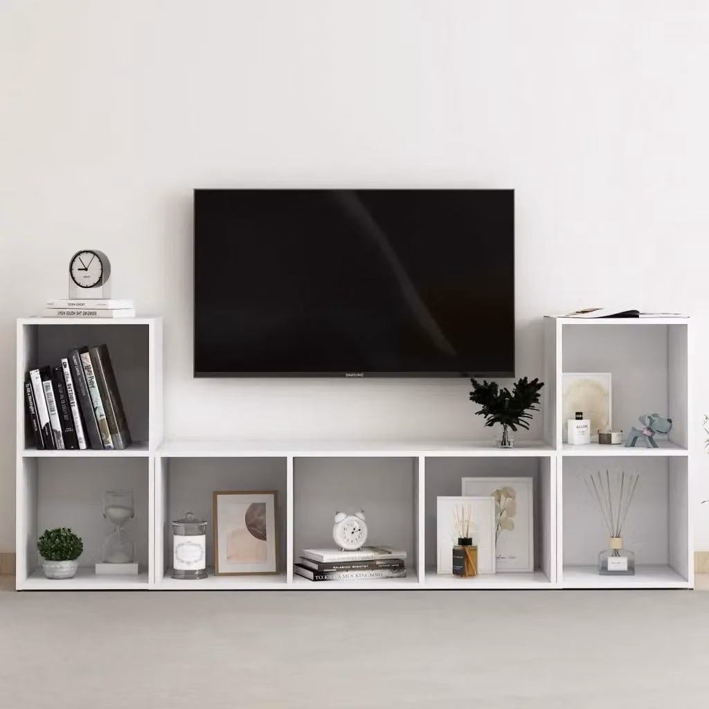 Set di mobili porta TV composto da 3 pezzi in legno multistrato bianco opaco per il tuo soggiorno – 2