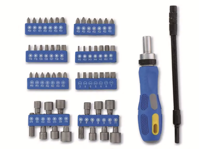 Set di utensili Kinzo: BitSet / set di chiavi a bussola con cricchetto - 14 chiavi a bussola, 42 punte incl. Torx, esagono - 58 pezzi