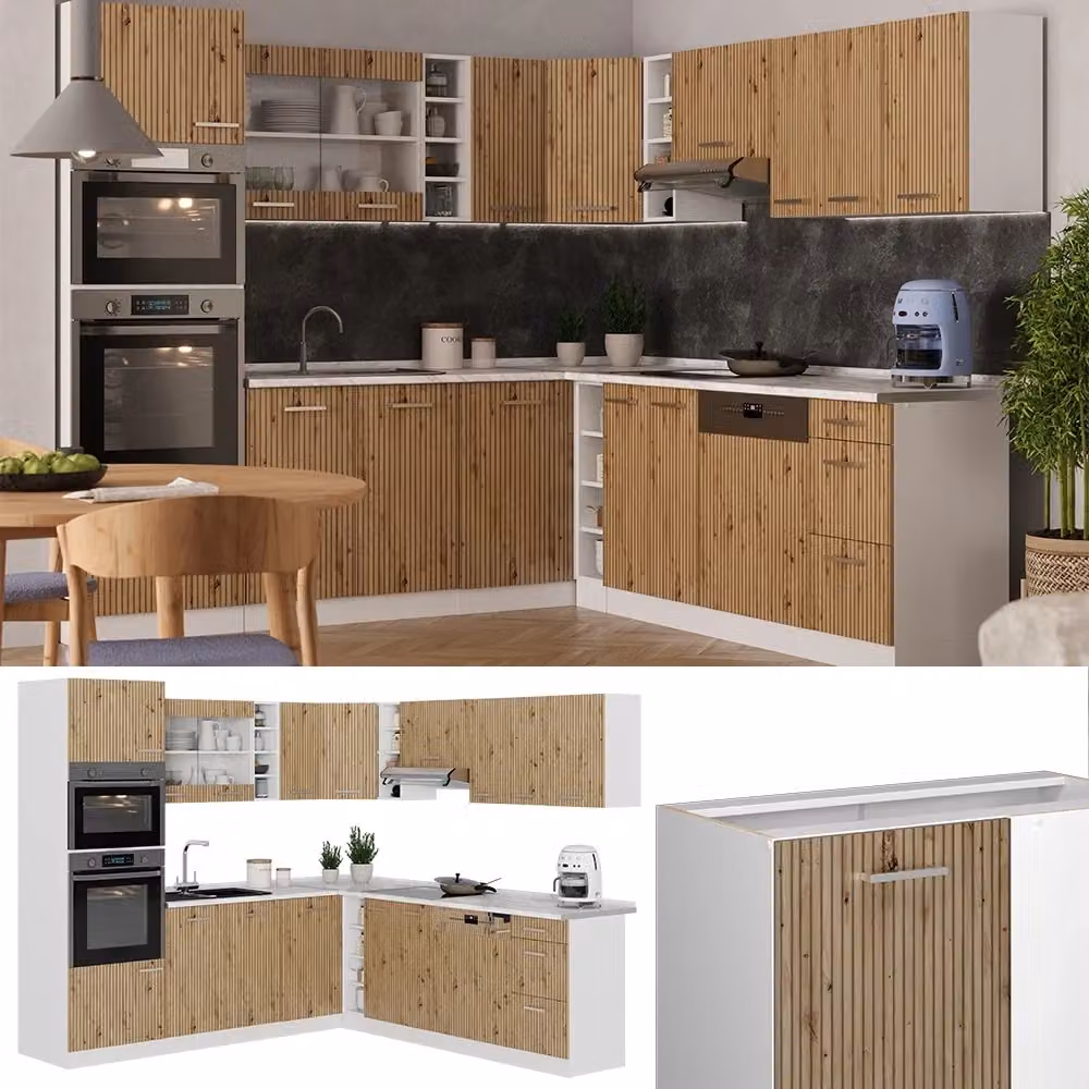 Cucina angolare moderna Vicco R-Line in rovere e bianco con piano in marmo – 2