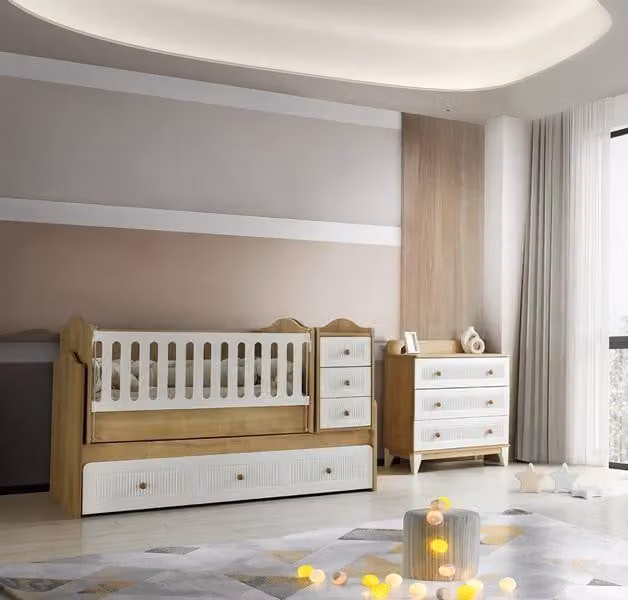 Lettino per neonati Camera dei bambini Camera da letto completa Comò 2 pezzi.