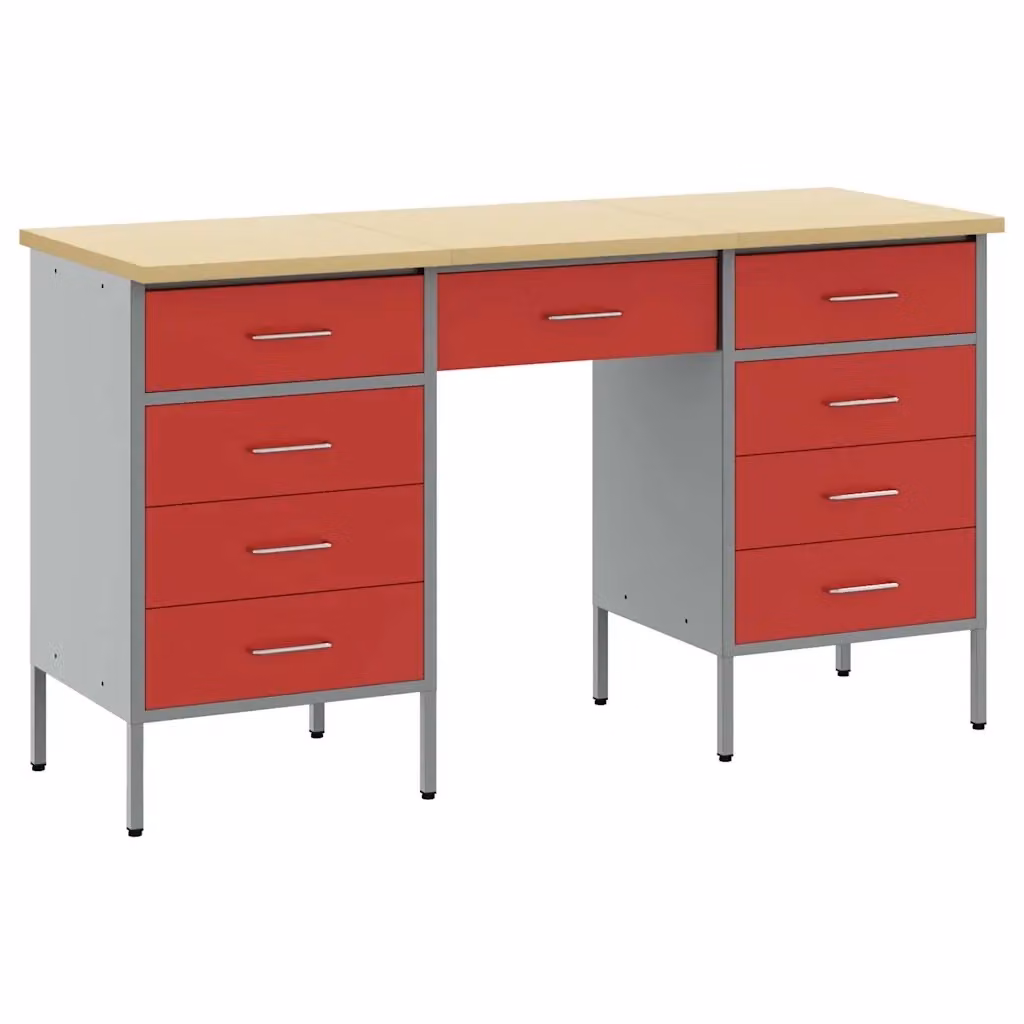 Set di 3 mobili da lavoro vidaXL in legno e acciaio, colore rosso – 2
