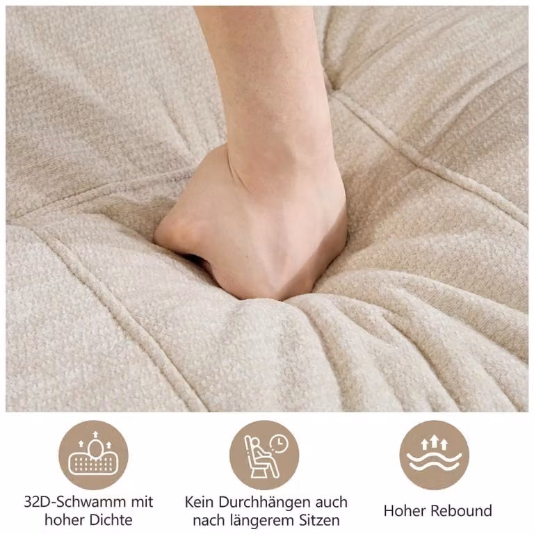 Divano modulare a due posti - Tessuto chenille - Design quadrato con effetto trapuntato - Imbottitura in schiuma ad alta densità - Seduta profonda - 1 poggiapiedi - Colore giallo