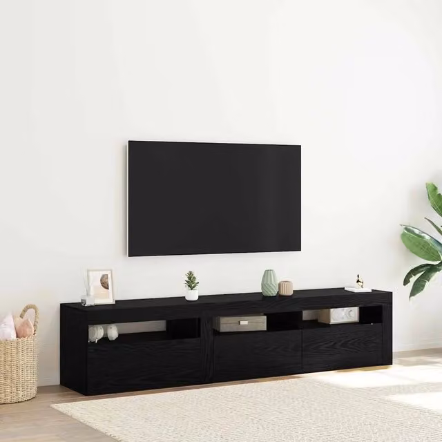 Mobile TV moderno vidaXL in legno ingegnerizzato nero con illuminazione integrata e scomparti multimediali – 1