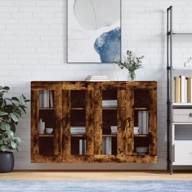 Armadietti a Parete 2 pz Rovere Fumo in Legno Multistrato 3197942