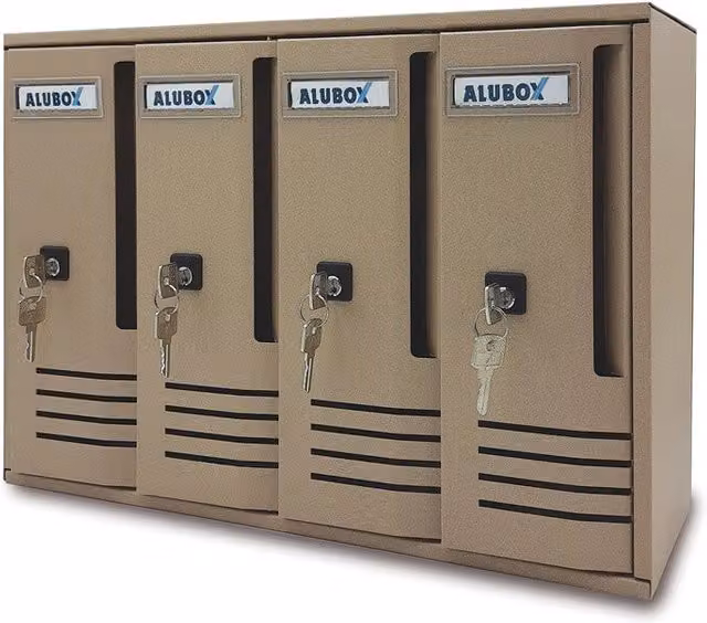 Cassetta postale Alubox Cubo C4 in alluminio colore sabbia L/P/H: 42 x 17,5 x 30 cm