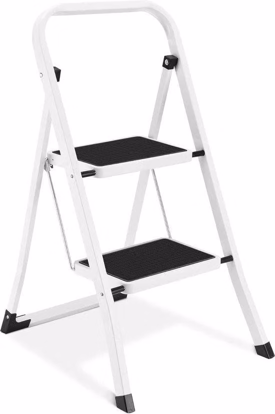 Scala con piedini antiscivolo, scala portatile e robusta con corrimano, ideale per la cucina e la casa, portata 150 kg, bianca