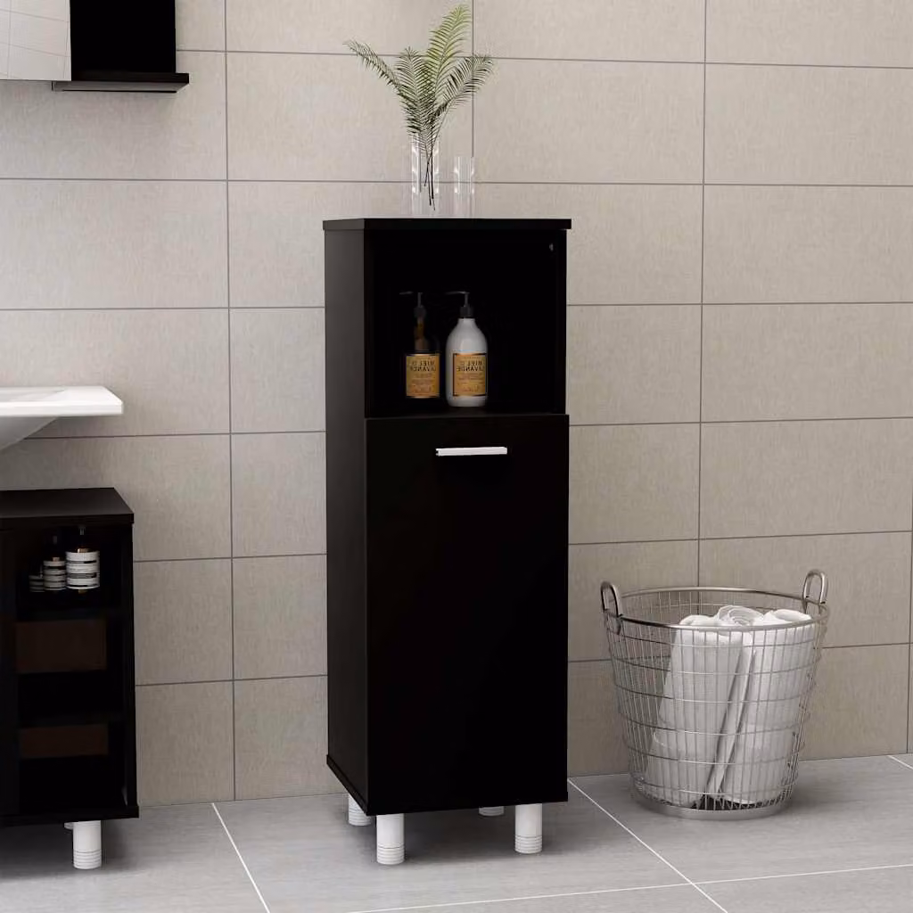 Mobile da bagno moderno vidaXL nero in legno con ante a battente e ripiani interni, L/P/H: 30 x 30 x 95 cm