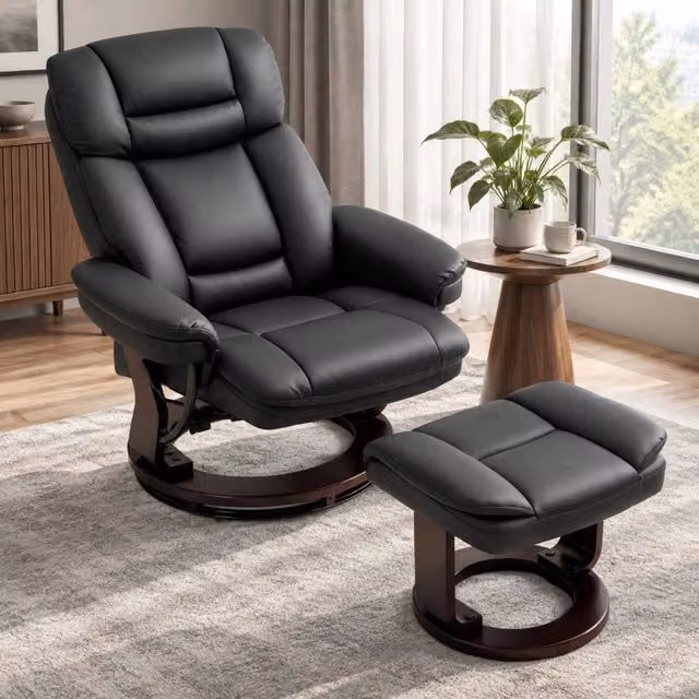 Poltrona relax con poggiapiedi 86x83x107 cm girevole reclinabile 130° nera