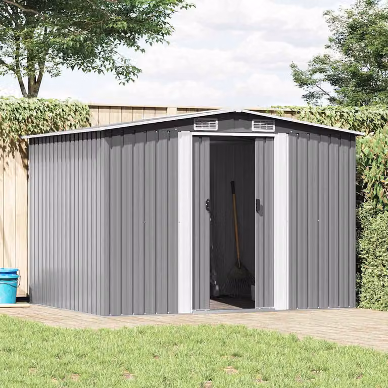 vidaXL Capanno per Attrezzi in Metallo Grigio 257x205x178 cm