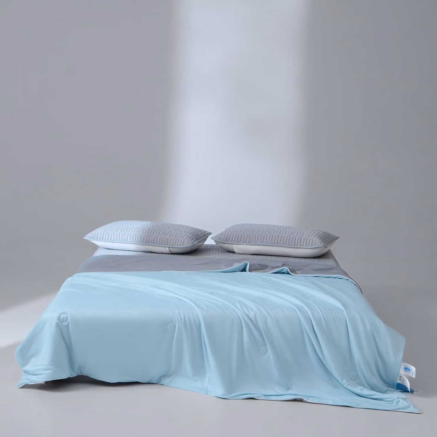 Letto da campeggio 200x230 cm, blu-grigio, in microfibra, traspirante, ideale per viaggi