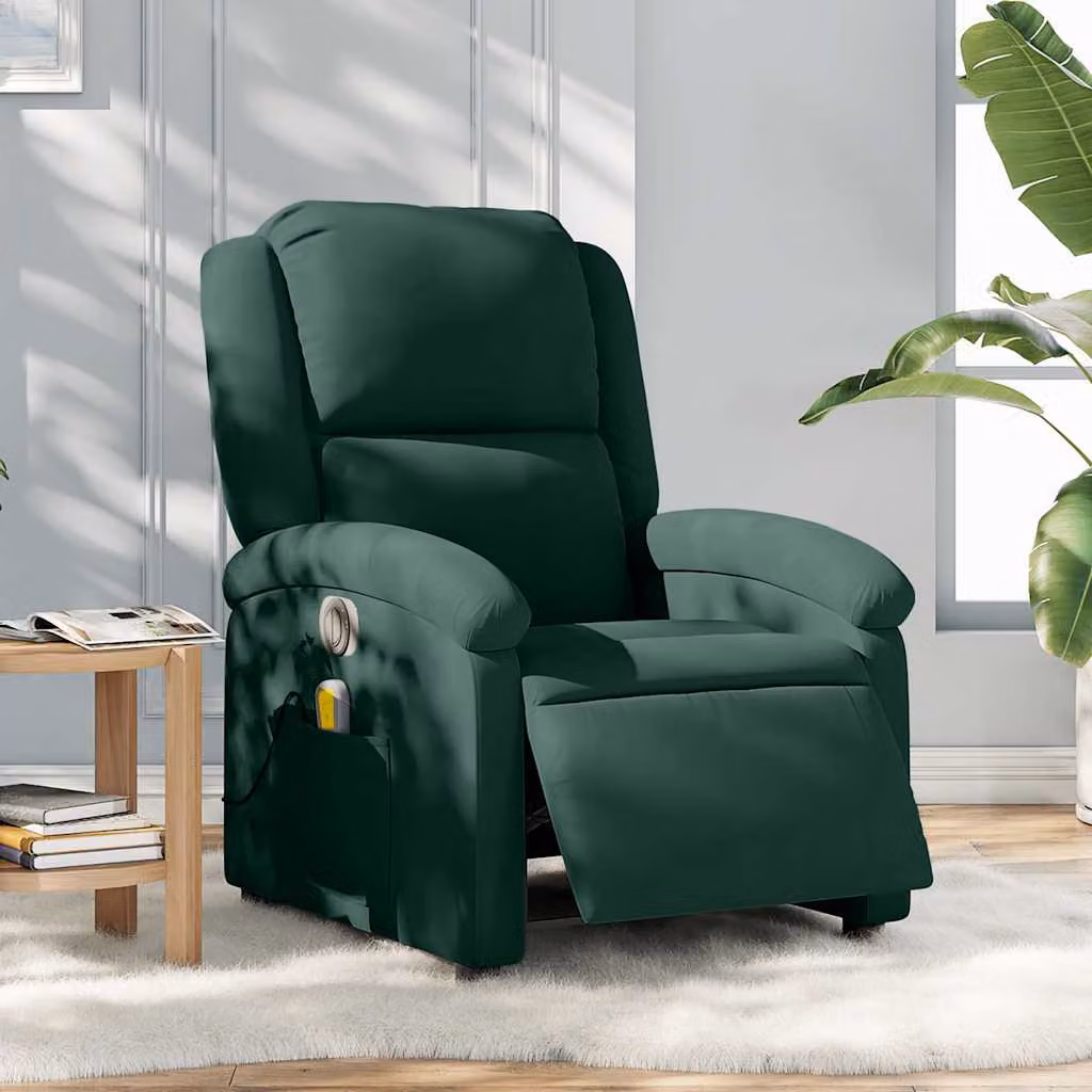 vidaXL Poltrona Massaggiante Reclinabile Elettrica in Velluto Verde – 1