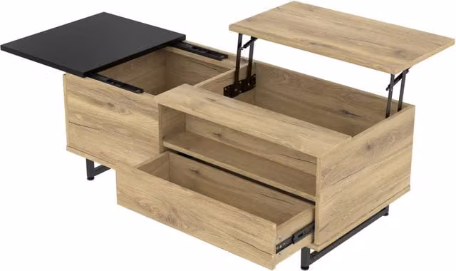 Tavolino moderno REDOM con meccanismo alza piano in metallo e MDF, L: 103,5 cm, P: 50 cm, H: 27,5 cm