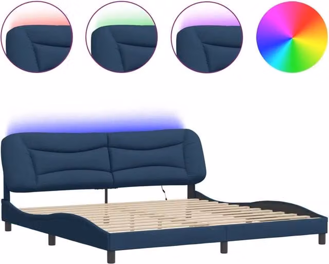 Letto matrimoniale | Letto per adulti | Giroletto con LED senza Materasso Hvar Blu 200x200 cm in Tessuto