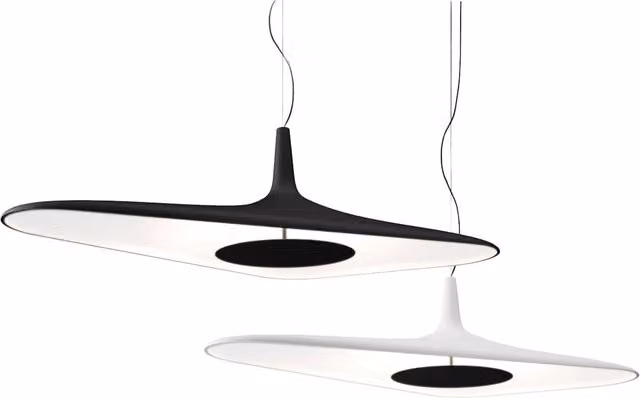Lampada a sospensione Luceplan Soleil nera con tecnologia LED dimmabile e altezza regolabile