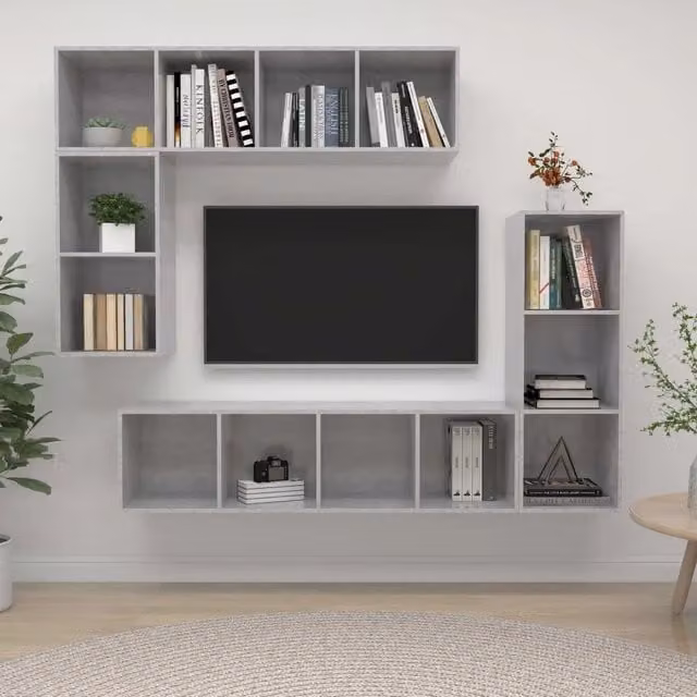 Set di Mobili Porta TV 4 pz-Set di 4 Credenza per TV Grigio Cemento in Legno Multistrato 668009