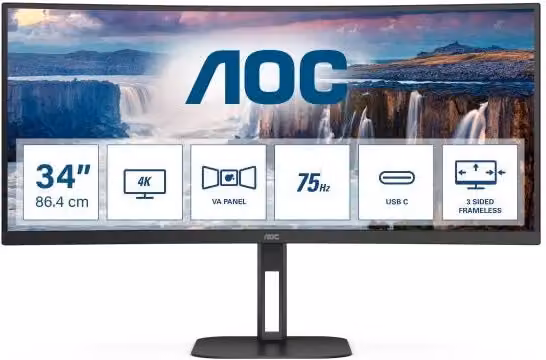 Aoc v5 cu34v5c/bk monitor pc 86,4 cm (34") 3440 x 1440 pixel wide quad hd led nero