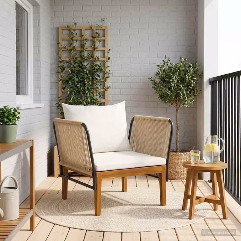 Sedia da giardino vidaXL in legno di acacia con cuscini e corda, beige, bianco o marrone