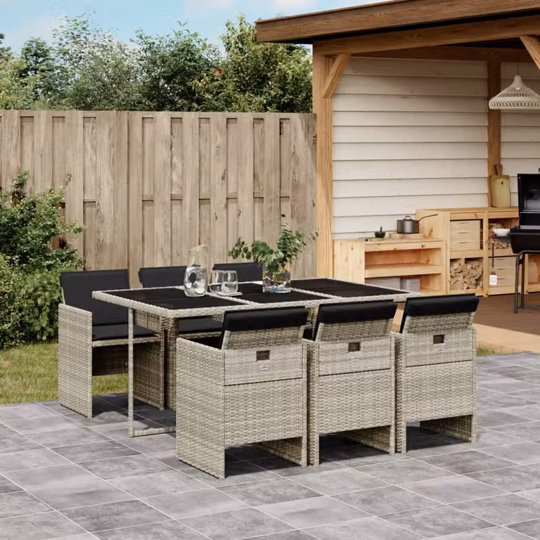 Set da pranzo da giardino vidaXL in polyrattan e vetro con 7 pezzi colore grigio antracite