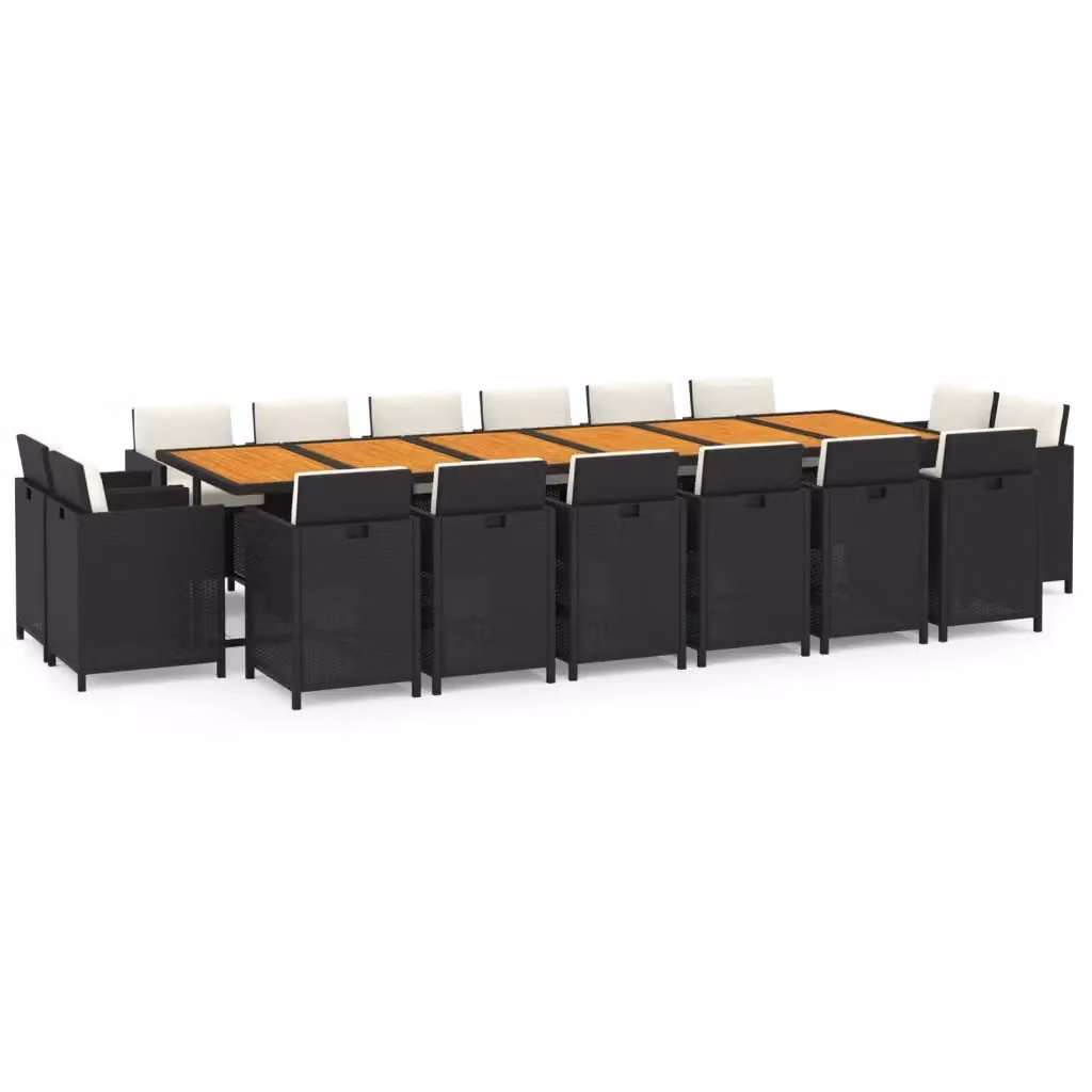 Set da pranzo per giardino vidaXL da 17 pezzi in legno di acacia oliato e rattan nero, marrone o bianco – 2