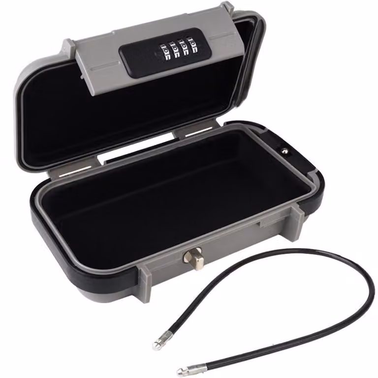 Cassaforte da viaggio con cavo – 23,5x14,1x6 cm – Cassaforte portatile con serratura a combinazione – Contenitore impermeabile per oggetti di valore – ideale per la spiaggia, il campeggio, i viaggi e lo sport – Grigia