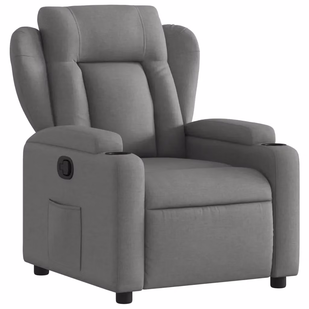 vidaXL Poltrona reclinabile moderna in tessuto grigio con braccioli e leva manuale – 2