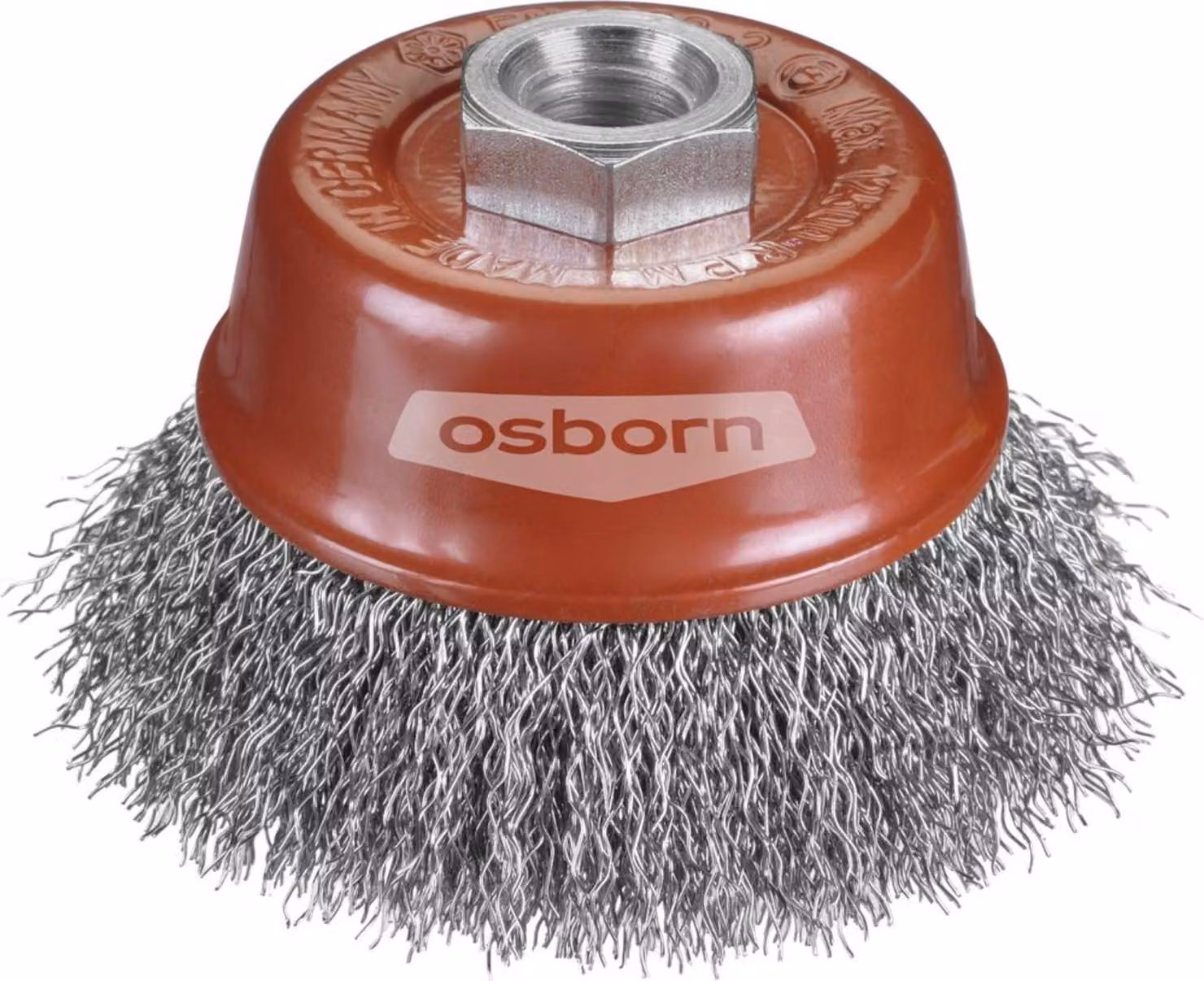 Osborn Topfbürste gewellt (75 mm, Stahlbesatz, M14 Gewinde, 25 mm Besatzlänge)