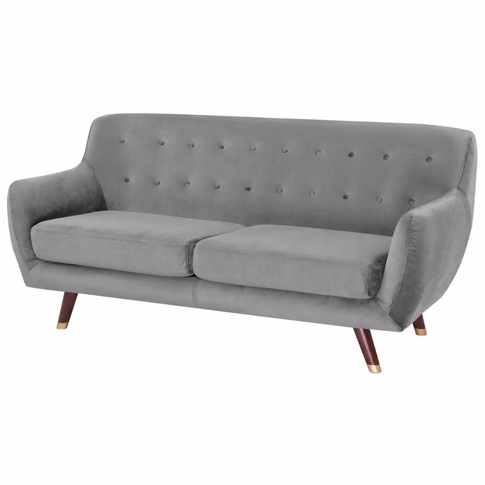 Divano a 3 posti BELIANI in velluto grigio con schienale capitonné e gambe in legno di gomma per il tuo soggiorno L: 188 cm, P: 85 cm, H: 84 cm – 2