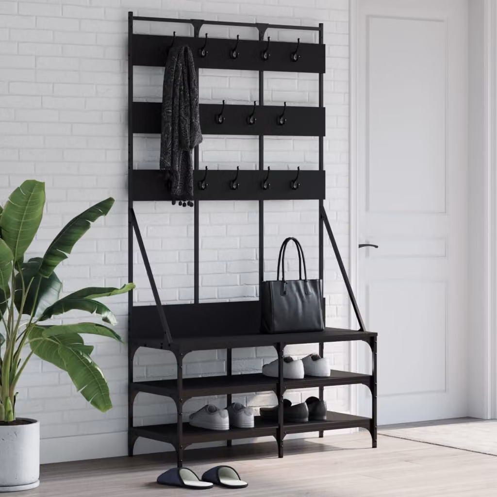 vidaXL Appendiabiti con Porta Scarpe e Panchina Nero L: 100 cm, P: 40 cm, H: 184 cm
