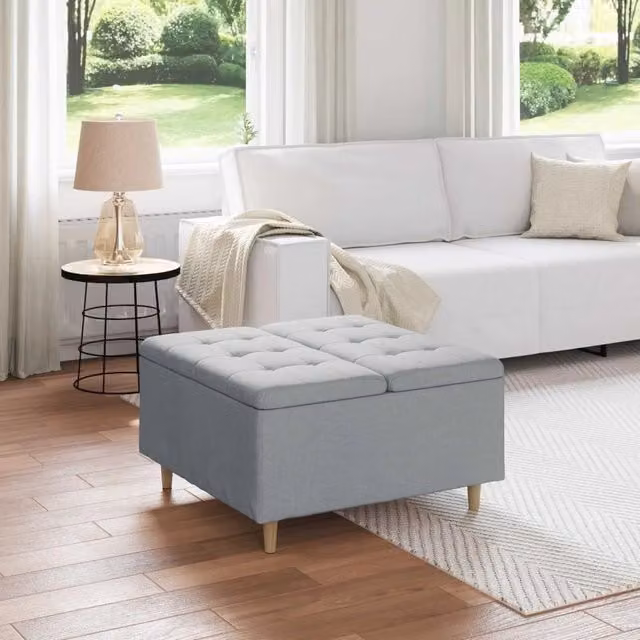 Pouf con contenitore vidaXL in tessuto grigio, design minimalista, L 80 x P 80 x H 45 cm – 1