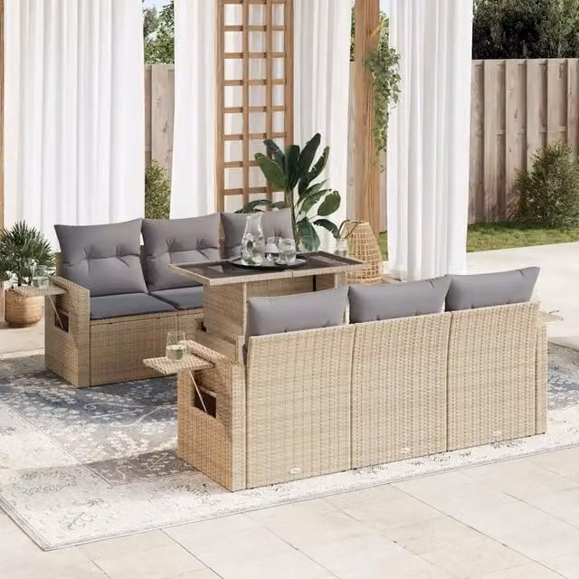 Set Divani da Giardino 7 pz con Cuscini Beige in Polyrattan 3326420