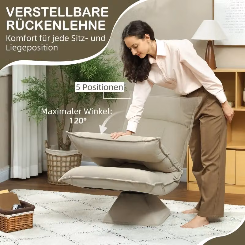 Poltrona girevole 360 REDOM beige in tessuto con imbottitura in schiuma, H 66 x L 62 x P 28 cm – 2
