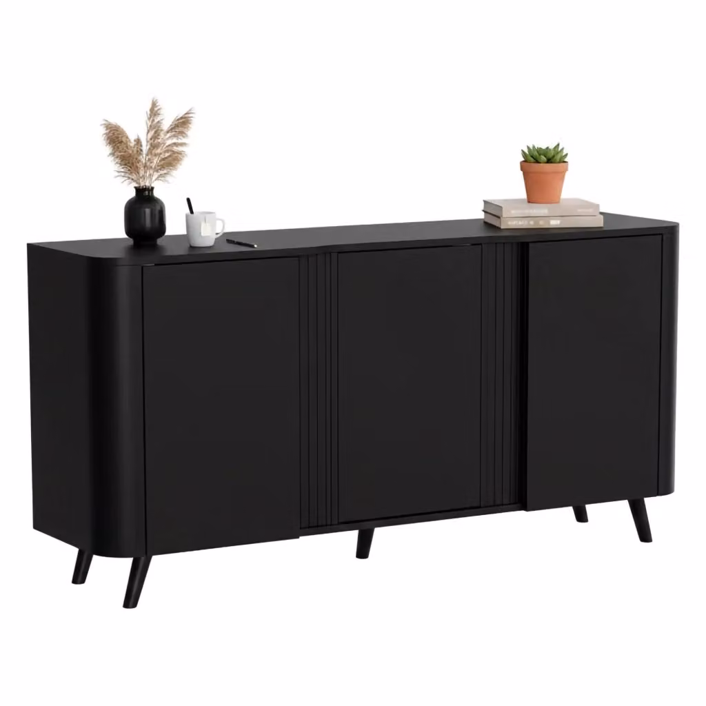Madia da salotto Loreo DMORA, colore nero opaco, L: 151 cm, P: 42 cm, H: 70 cm – 2