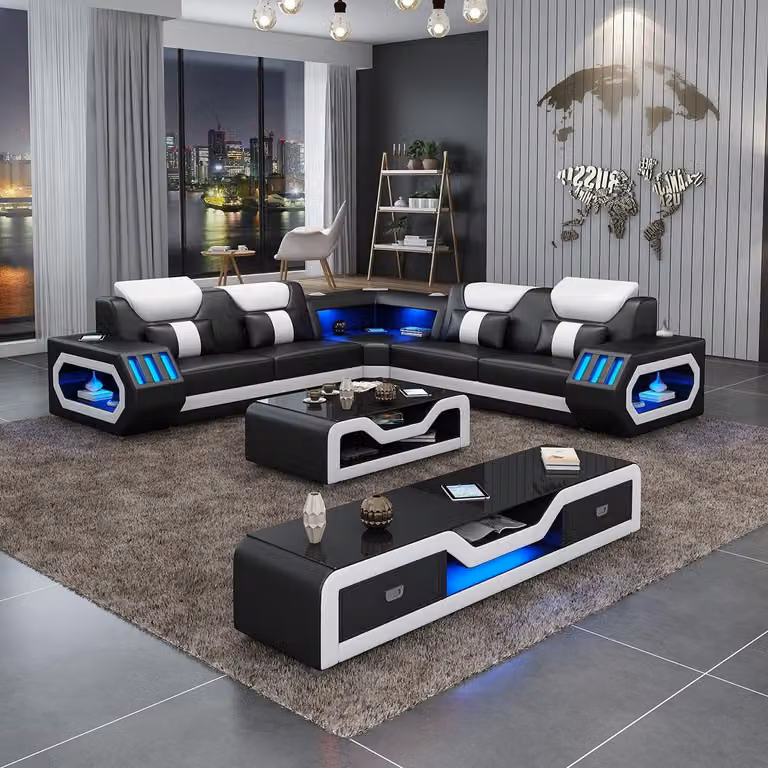 Ecksofa Polster Ecksofa L-Form Couchtisch Sideboard Ledersofa Wohnlandschaft