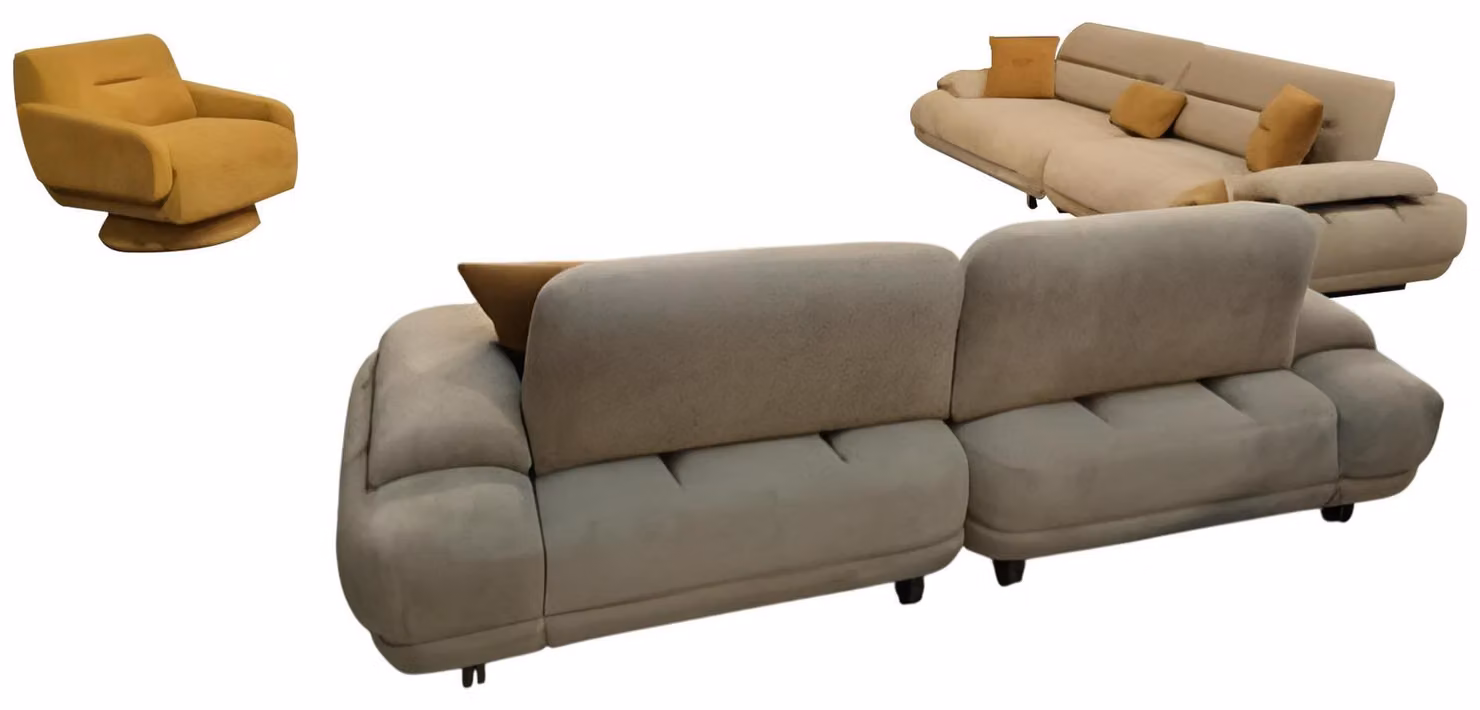 Edle Beige Couchgarnitur Designer Polstersofas Moderner Textilsessel