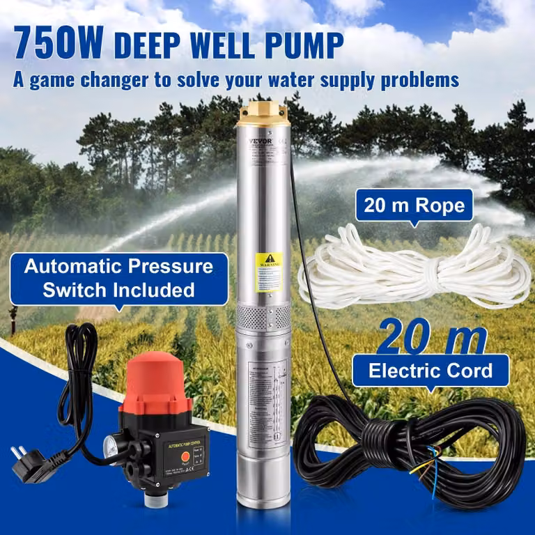 Pompa per fognature - Pompa sommergibile - Pompa per acqua pulita - Pompa sommergibile per pozzi profondi - Pompa per acqua - 550W, 35 litri/minuto - Acciaio inossidabile
