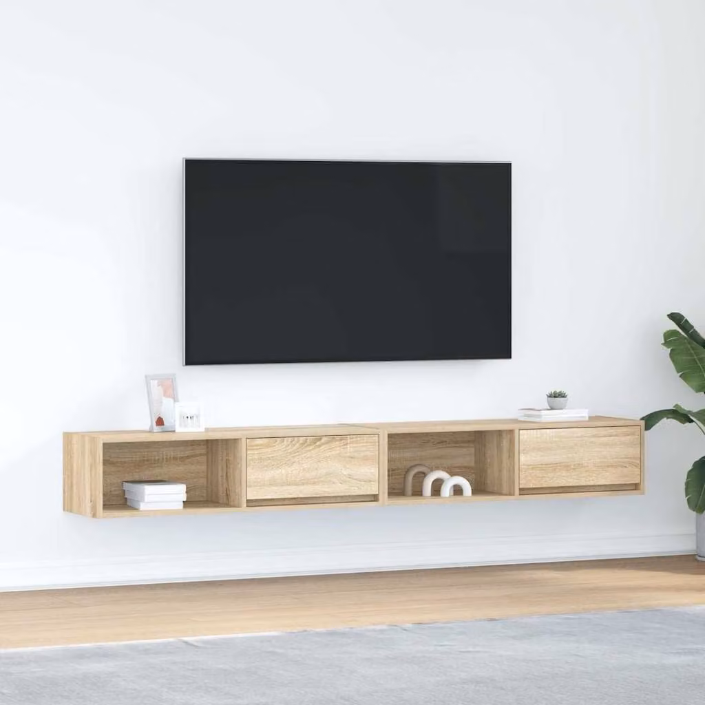 Set di 2 mobili TV vidaXL in legno multistrato color rovere sonoma, design moderno da appendere alla parete per il tuo soggiorno, L 100 cm x P 31 cm x H 25,5 cm