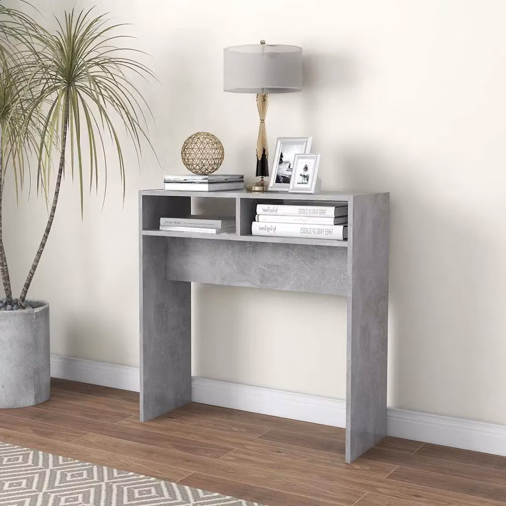 vidaXL Tavolino Consolle Moderno Grigio Cemento in Legno Multistrato L: 78 cm, P: 30 cm, H: 80 cm