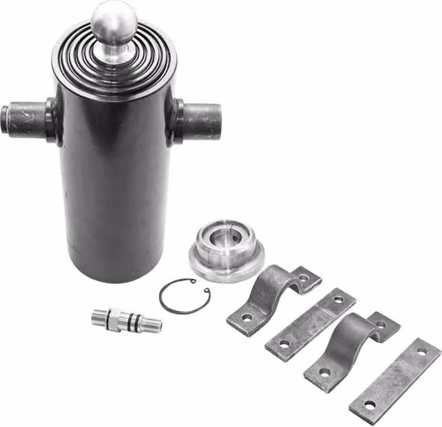 Cilindro idraulico per ribaltamento rimorchio Breckner Germany da 6 tonnellate con 5 gradini e corsa 1320 mm colore grigio