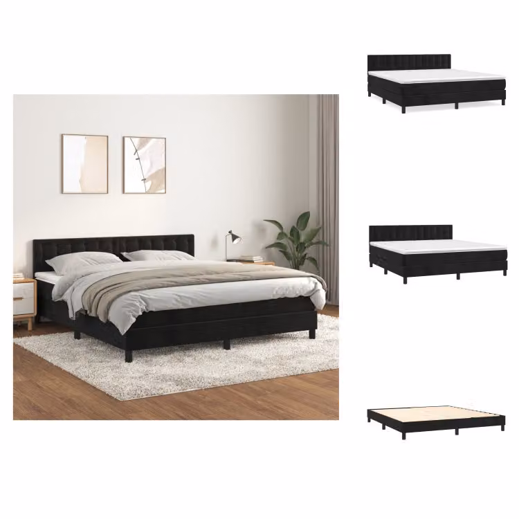 vidaXL Letto a molle con materasso nero 160x200 cm in velluto - Letti & Reti