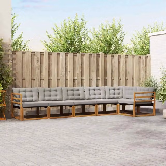 Set di divani da esterno 6 pz Grigio Naturale e Chiaro 3369494