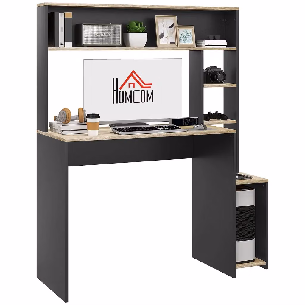 Scrivania Minimal con scaffali per computer, Grigio e naturale, L: 114 cm, P: 45 cm, H: 138 cm – 2