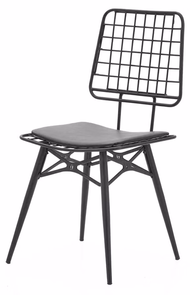 Sedia comoda, in metallo, stile moderno, colore nero, con cuscino