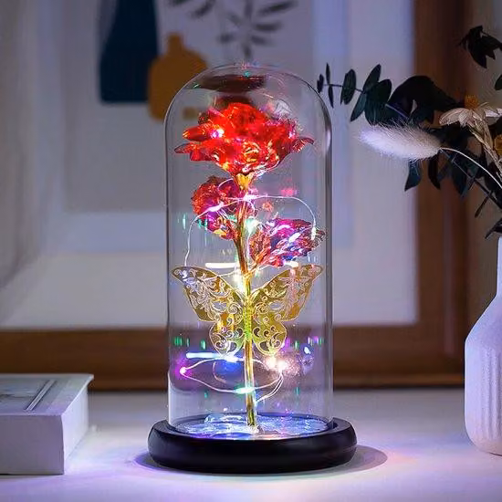 Lampada LED scintillante in vetro rosa, idea regalo
