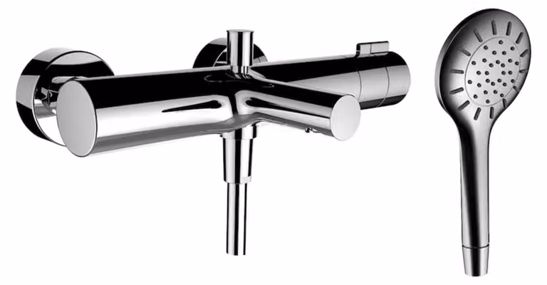 LAUFEN TwinPlus Mitigeur de bain, apparent, thermostat, 2 consommateurs, inverseur, douchette/flexible de douche inclus, HF905461100600, HF905461100600