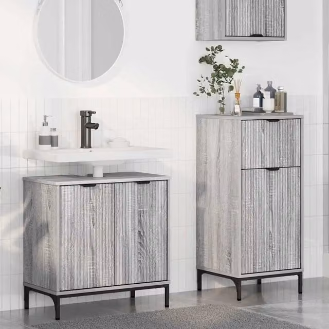 Set di mobili per il bagno moderno vidaXL composto da mobile lavabo e mobile contenitore in MDF, colore grigio e nero