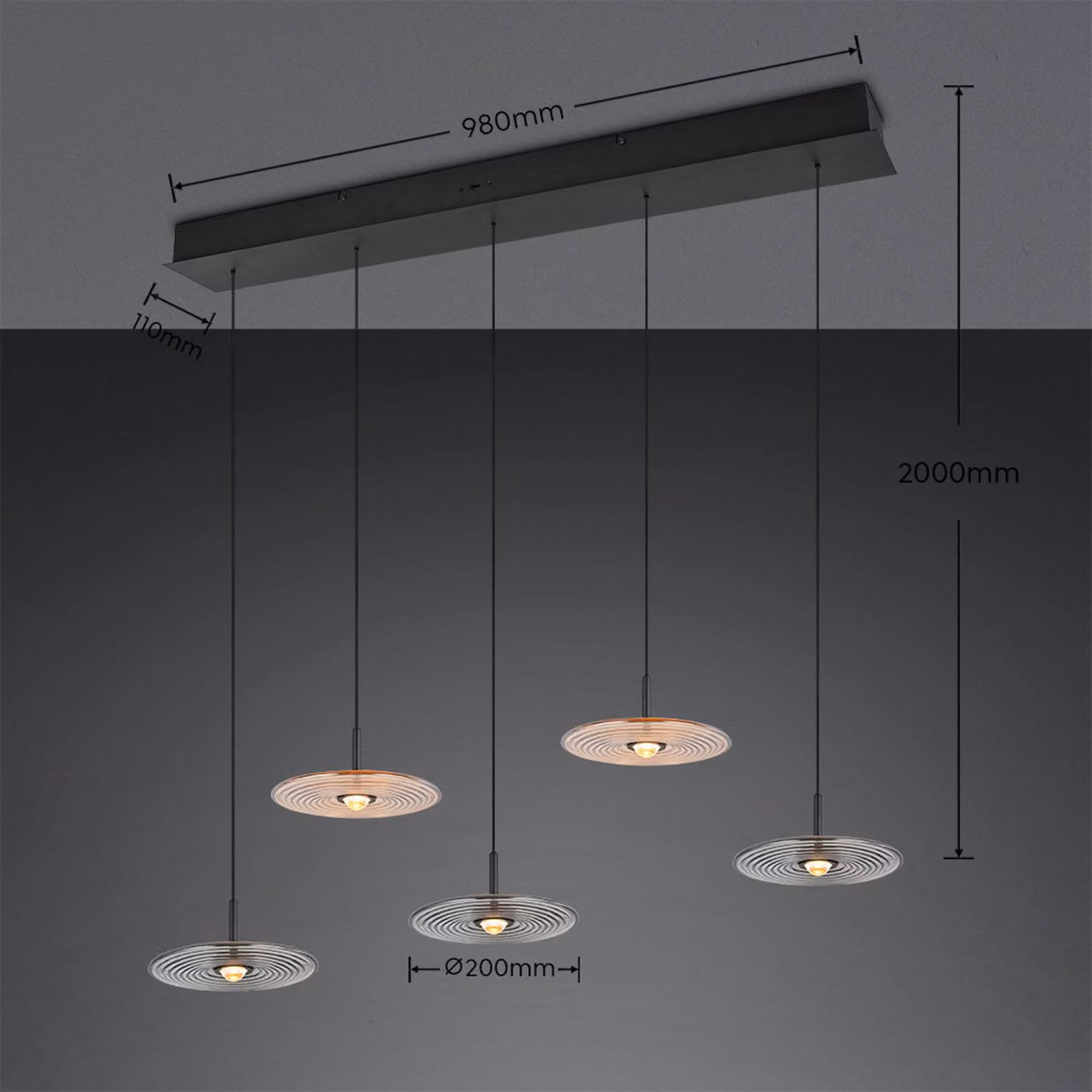 Trio Lighting Lampada a sospensione Sirena, dimmerabile, Nero, Soggiorno / Sala da pranzo, Metallo, Lampada a sospensione