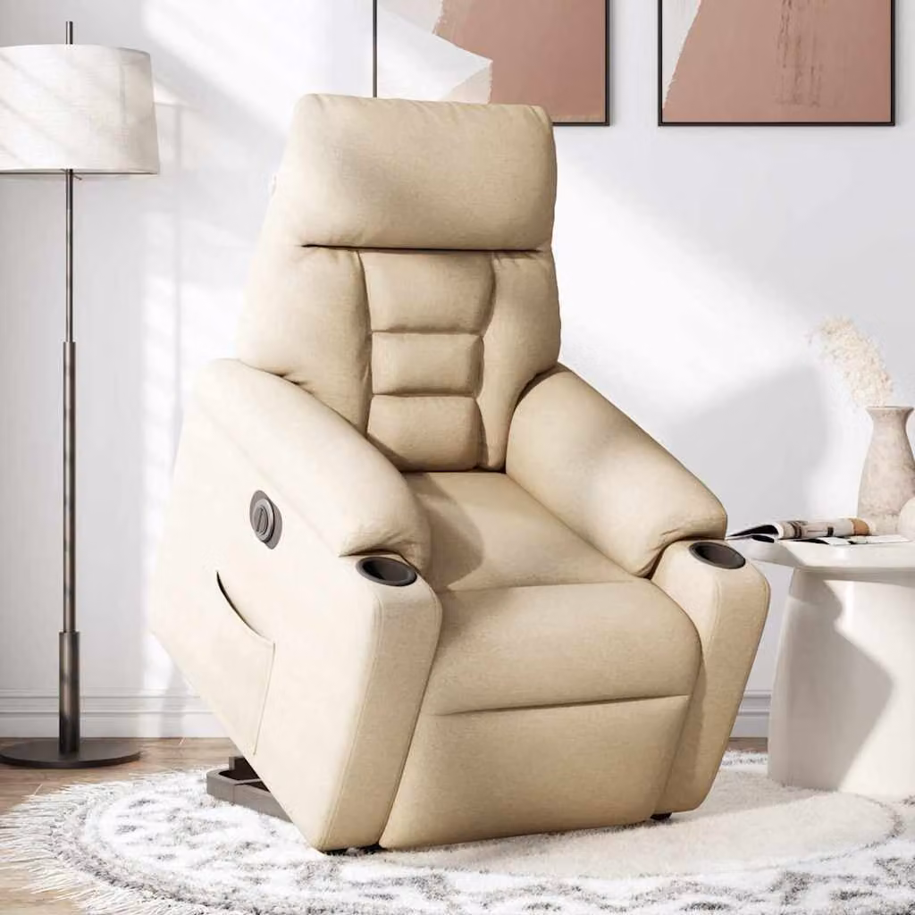Poltrona Alzapersona Reclinabile Elettrica Crema in Tessuto