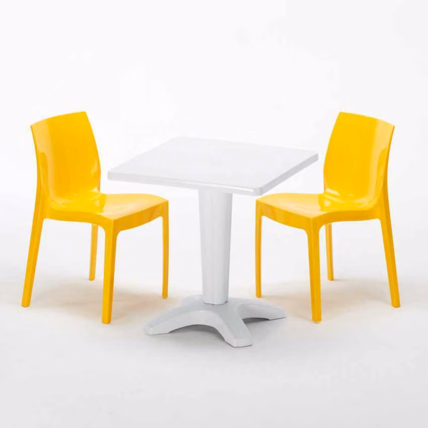 Tavolo quadrato bianco e 2 sedie in polipropilene colorato per interni Grand Soleil Ice Patio - Giallo